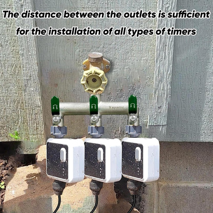 Garden Hose Splitter, 3/4” Rust and Freeze Resistant Outdoor Hose Manifold with 2 green Extra Long Handles Faucet Adapter-Heavy Duty Brass Nickel Plated 2-Way Valve
