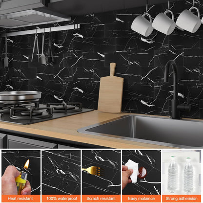 10- Sheet Polished White Peel and Stick Backsplash, 12’’Luxury PVC Ceramic Look Self Stick Subway Tiles, Waterproof Peel and Stick Wall Tiles for Kitchen and Bathrrom