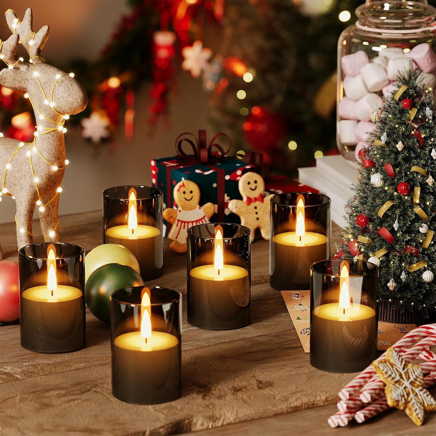 VIODAIM 12Pack Flickering Flameless LED Candles with Remote & Timer, Battery Powered - Small Pillar & Votive, Clear (2"X3")
