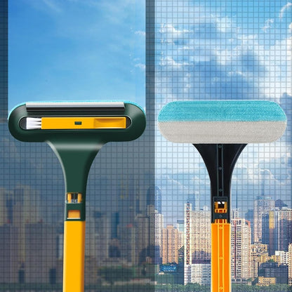 Window Screen Cleaning Brush 4PCS/Set 3 in 1 Double-Sided Window Screen Cleaner Dry＆Wet Long Handle Washable Window Cleaner Tool, Window Screen Cleaning Brush