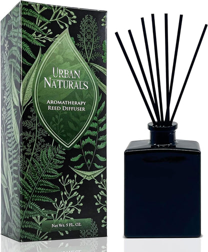 Urban Naturals Smoked Vanilla Reed Diffuser Set with Vanilla Bean, Sandalwood & Leather – 5 Ounce Sleek Black Rectangular Refillable Glass Bottle – Made in the USA