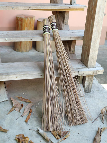 32 inch Multi-Surface Sturdy Outdoor Authentic Coconut Leaf Broom Asian Heavy Duty Broom Thai Natural Coconut Leaf Broom (Country Rustic) 1 Piece (2 piece)