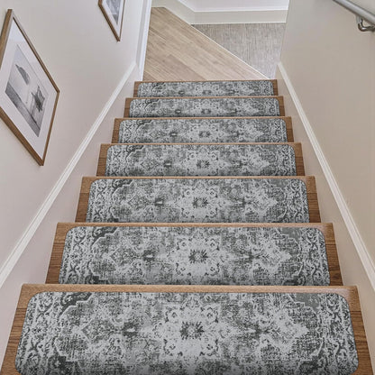 OJIA Non-Slip Carpet Stair Treads for Wooden Steps Set of 15, 30''X8'' Indoor Runner Resistant Rugs Rubber Safety Mats for Dogs, Kids & Elders, Stairway Grip