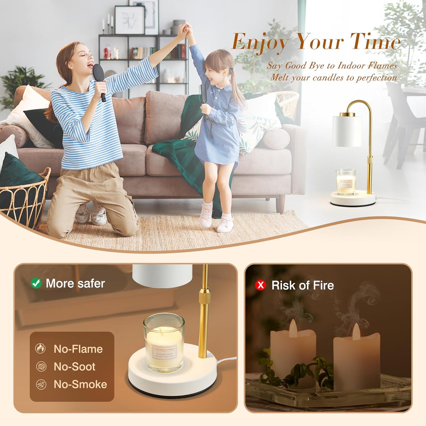 CASTLELIFE Dimmable Candle Warmer Lamp with Timer, Height Adjustable Candle Warmer for Jar Candles, Electric Wax Melt Warmer for Home Decor House Warming Gifts, Birthday Gifts for Women, Black Clear