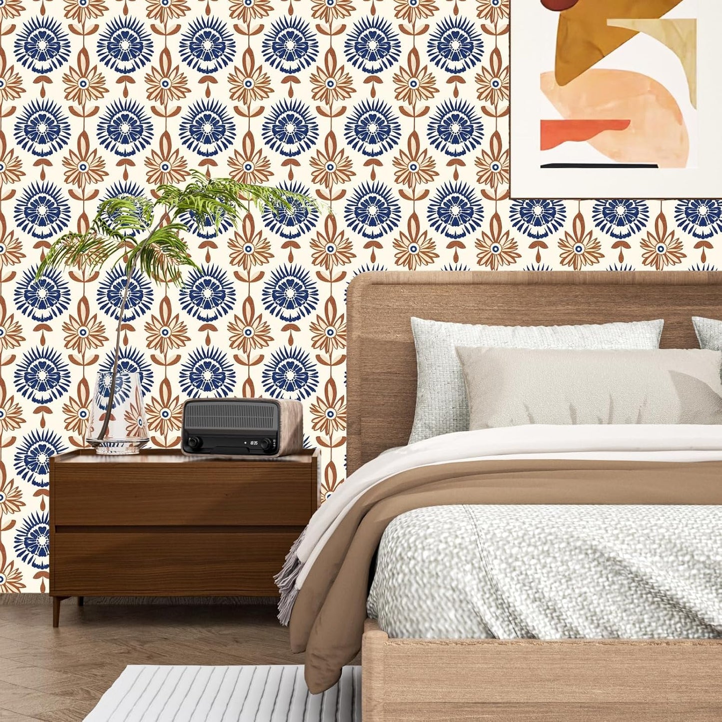 BOKEBEVE Leaves Contact Paper Floral Wallpaper Stick and Peel Boho Damask Wall Paper for Liner Drawer Cabinet Backsplash Renter Friendly Waterproof 17.5 x 118In