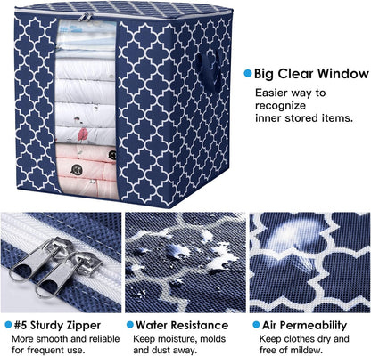 WISELIFE Storage Bags 3 Pack/100L Large Blanket Clothes Organization and Storage Containers for Comforters,Bedding, Foldable Organizer with Reinforced Handle, Clear Window, Sturdy Zippers,Gray