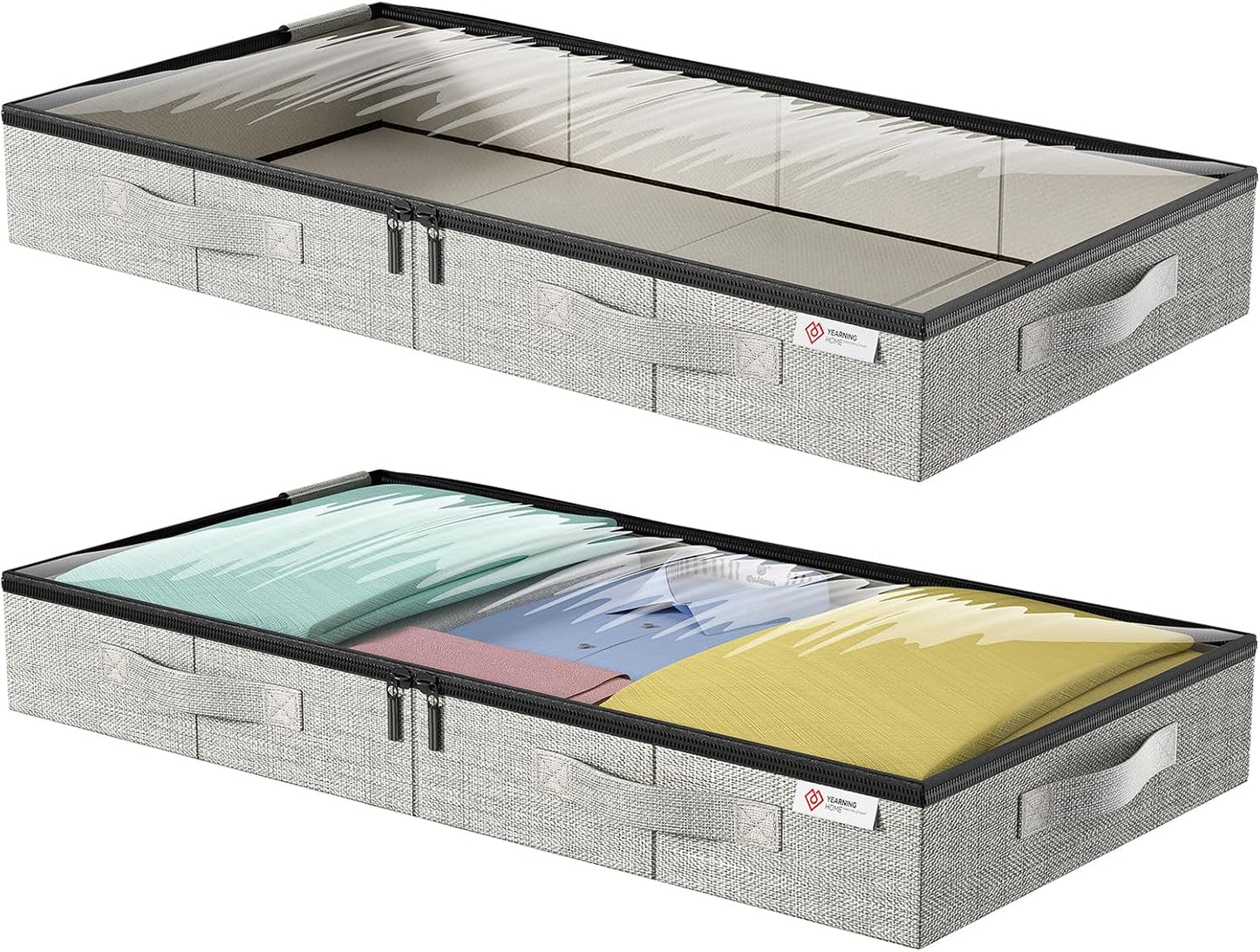 4.5 Inches Under Bed Storage Containers with Sturdy Sidewalls/Bottom and Reinforced Handles，Low Profile Underbed Storage for Clothes,Shoes,Pillows and Blankets with Zips and Clear Windows,4 Pack