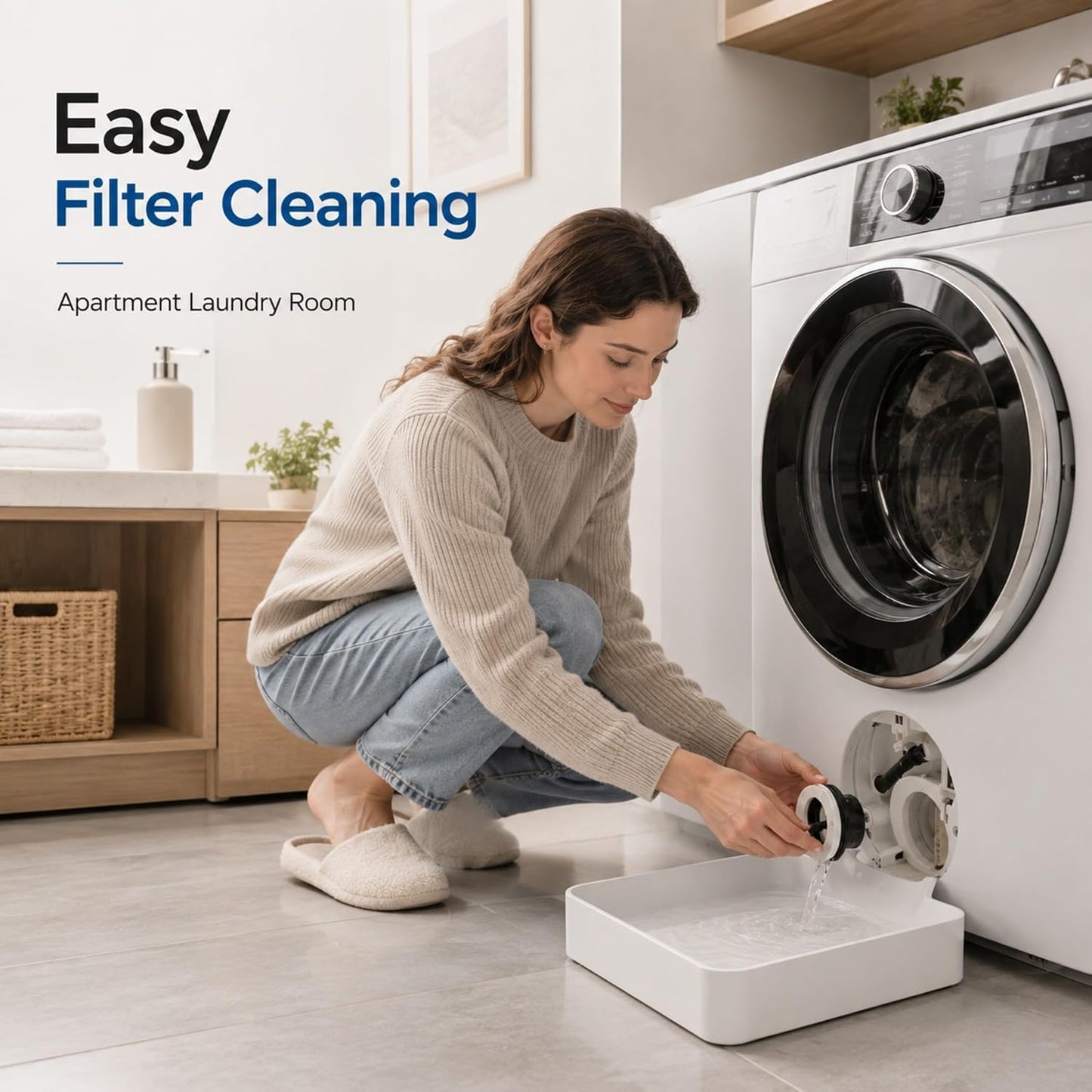 Universal Front-Load Washing Machine Drain Pan, Washer Drain Funnel Tray for Filter Cleaning, Pump Maintenance, and Water Catching (White)