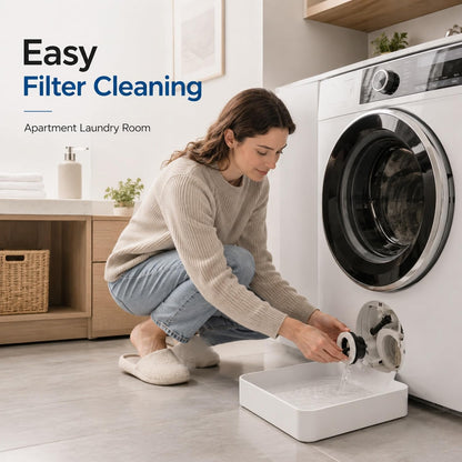 Universal Front-Load Washing Machine Drain Pan, Washer Drain Funnel Tray for Filter Cleaning, Pump Maintenance, and Water Catching (White)