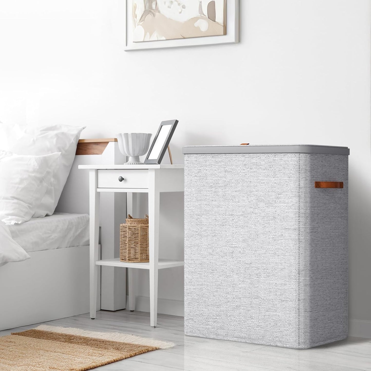 Sorbus Laundry Hamper with Lid - Collapsible 3-Compartment Fabric Laundry Basket with Handles and Removable Laundry Bag – 50 Gallon (190 L) Dirty Clothes Hamper for Bedroom, bathroom and dorm (Beige)