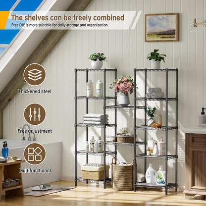 Golpart 4 Tier Adjustable Storage Shelves Metal Utility Shelf Wire Shelving Unit Organizer Rack for Home Kitchen Office Bathroom Pantry Room 12" D x 18" W x 44" H