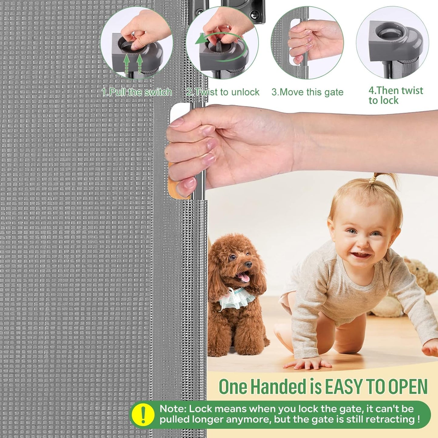 Retractable Baby Gate for Stairs & Doorways, 33" Tall Extends to 71" Wide | Extra Wide Safety Kid Pet Gate, Mesh Dog Gate for Indoor,Outdoor, Hallways One-Handed Operation, Easy Install(33”x71”-Black)