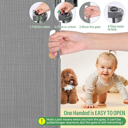 Retractable Baby Gate for Stairs & Doorways, 33" Tall Extends to 71" Wide | Extra Wide Safety Kid Pet Gate, Mesh Dog Gate for Indoor,Outdoor, Hallways One-Handed Operation, Easy Install(33”x71”-Black)