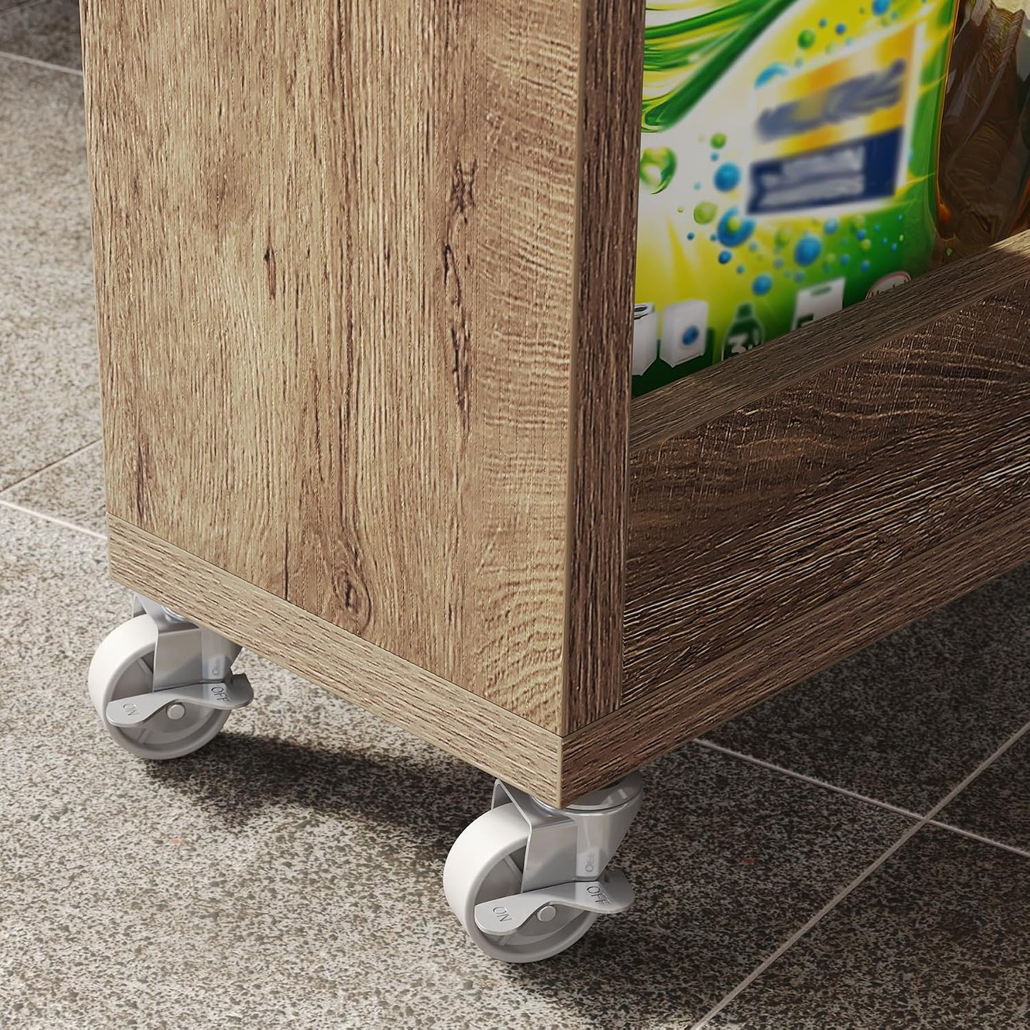 LITTLE TREE 63-Inch Slim Storage Cart on Wheels, 5-Tier Tall Narrow Mobile Shelf Organizer, Rolling Utility Cart with Metal Handle for Kitchen, Dining Room, Small Spaces, White