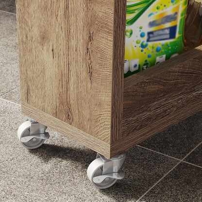 LITTLE TREE 63-Inch Slim Storage Cart on Wheels, 5-Tier Tall Narrow Mobile Shelf Organizer, Rolling Utility Cart with Metal Handle for Kitchen, Dining Room, Small Spaces, White