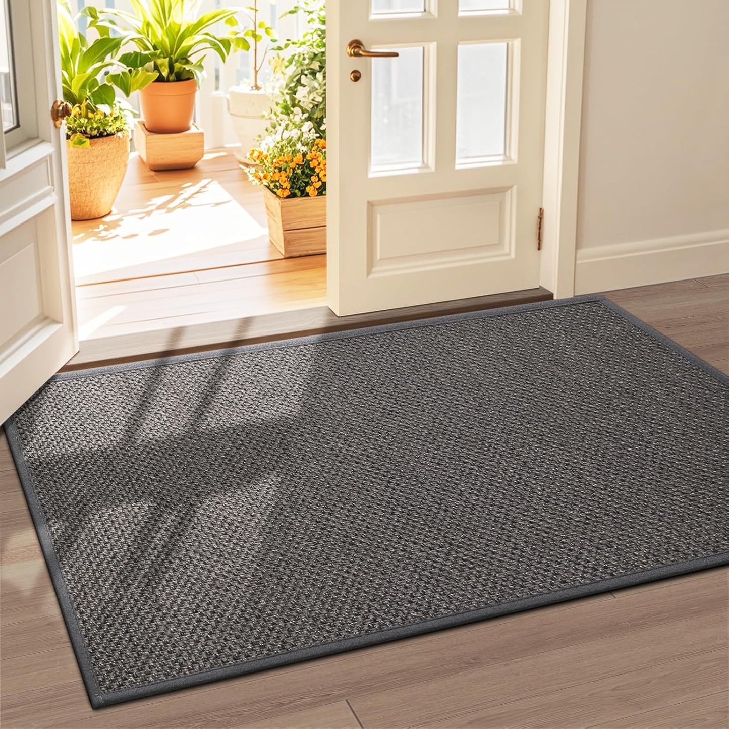 LEKEEPGO Door Mat 17"x29", Non Slip Door Mat Indoor Entrance, Rubber Backing Indoor Door mats Washable Absorbent Low-Profile Doormat Front Entryway Entry Resist Dirt Inside Door Mats, Khaki