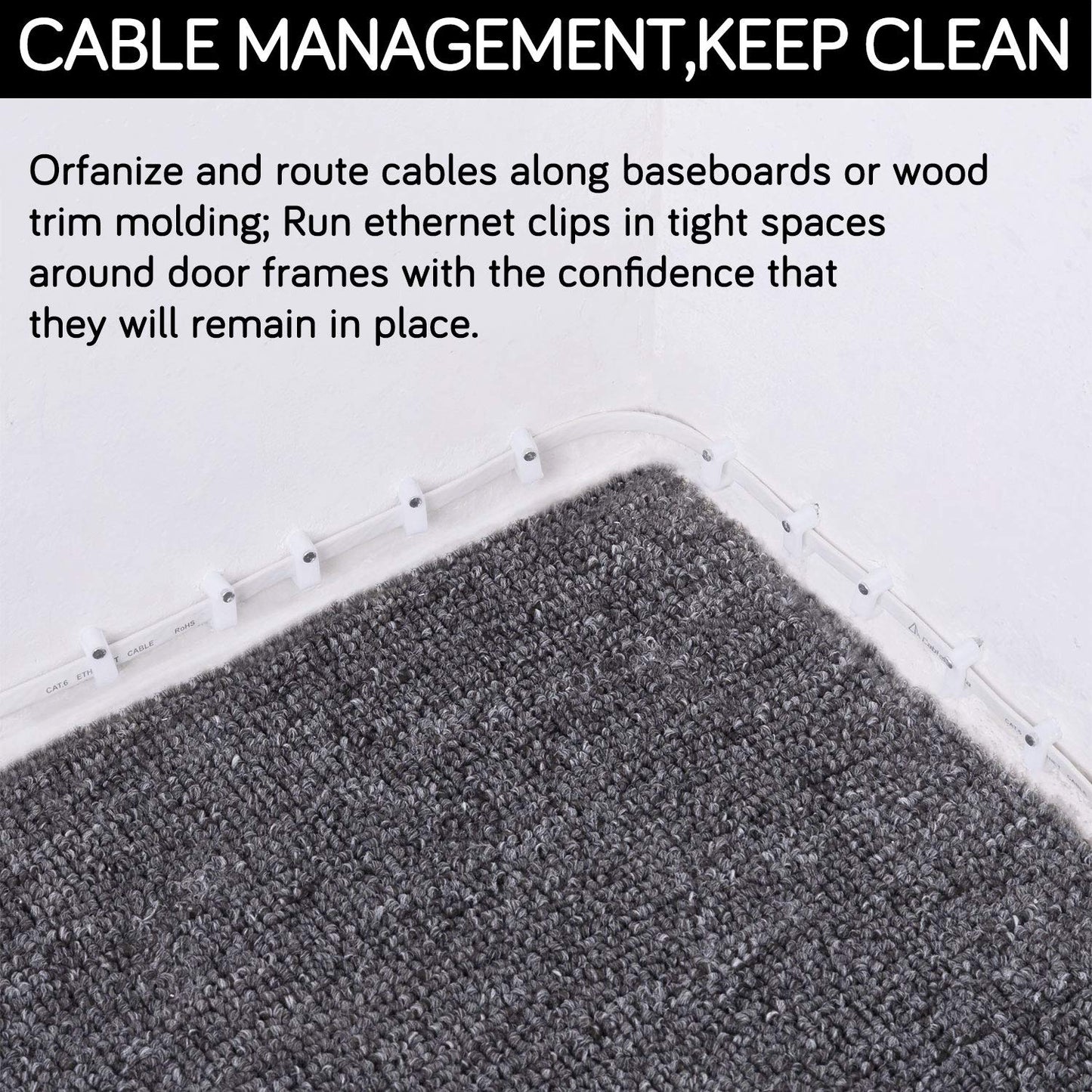 CableGeeker 50Pcs Adhesive Cable Clips, Cord Management Clips Wire Holders for Cords Cable Holder Clip Cable Management Clips for Under Desk/Car/Wall/TV/PC/Ethernet Cable (Black)