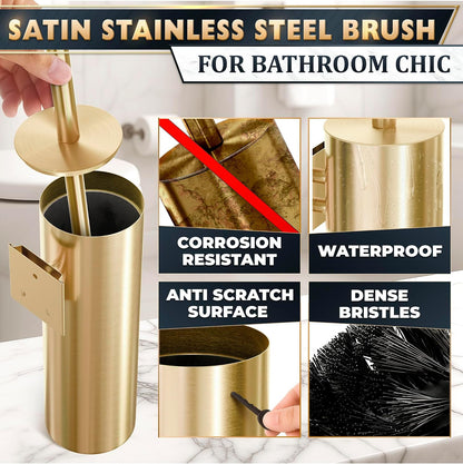 Black Toilet Brush and Holder Set - Slim Matte Design that Fits Anywhere - Stainless Steel Toilet Bowl Brush and Holder with 2 Rounded Corners, Replaceable Head, Removable Inner Bowl & Splash Guard