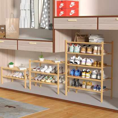 ROMGUAR CRAFT 3 Tier Bamboo Shoe Rack for Closet Free Standing Wood Shoe Shelf Storage Organizer for Entryway Small Space Stackable 27"x11"x20" (Natural)