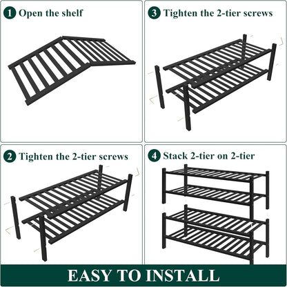 Smiry Bamboo Shoe Rack for Closet, 3 Tier Wooden Shoe Organizer, Stackable Wood Shoe Storage Shelf for Entryway, 14 Vertical Slats, One-piece Heavy-Duty Legs, 26.77"x11.02"x18.31", Natural