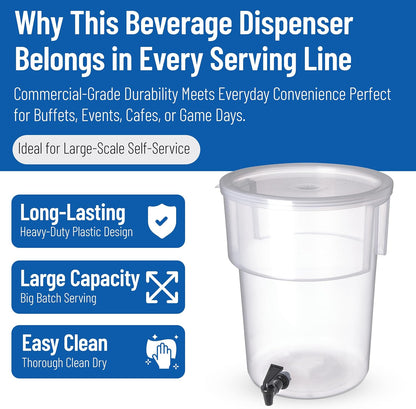 Carlisle FoodService Products Round Beverage Dispenser, Durable Drink Dispenser with Spigot and Sturdy Base for Catering, Events, and Parties, Plastic, 5 Gallons, Black