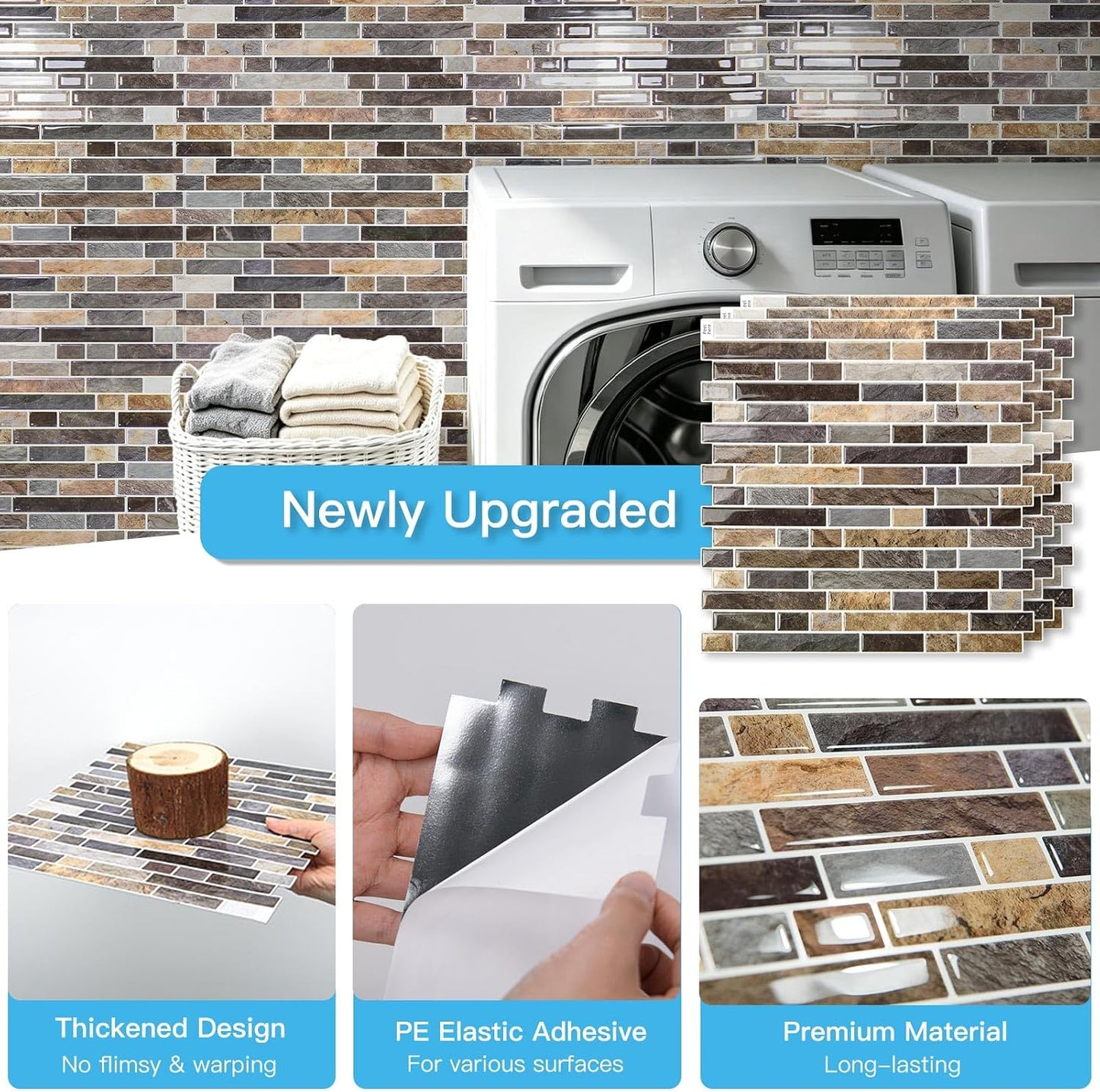 Art3d 10-Sheet Heavy-Duty Peel and Stick Backsplash, Waterproof Wall Tiles Stick on Kitchen Backsplash Living Space, Beige & White