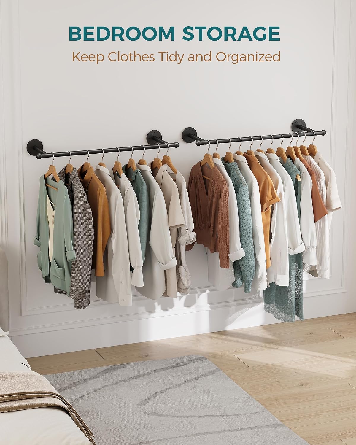 OROPY 33" Industrial Pipe Clothing Rack, Wall Mounted Clothes Rack | Closet Rods for Hanging Clothes, Multi-purpose Hanging Rod for Laundry Room, Bedroom and Closet Storage