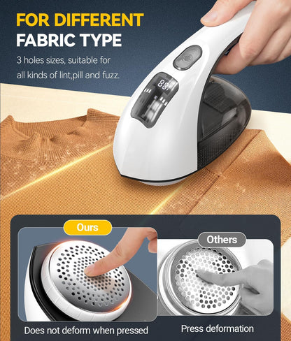 Rechargeable Fabric Shaver and Lint Remover, 3-Speed Adjustable Sweater Shaver with 6-Leaf Replaceable Stainless Steel Blades, 2.6Inch Large Mesh, Removable Bin for Clothes Fuzz, Lint, Pills, Bobbles