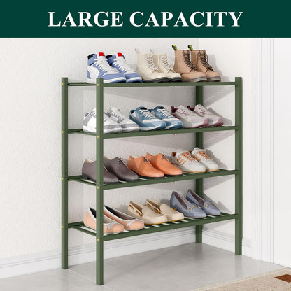 Smiry Bamboo Shoe Rack for Closet, 3 Tier Wooden Shoe Organizer, Stackable Wood Shoe Storage Shelf for Entryway, 14 Vertical Slats, One-piece Heavy-Duty Legs, 26.77"x11.02"x18.31", Natural