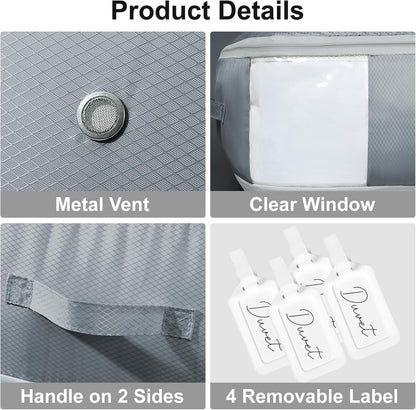 Comforter Storage Bag - Large Capacity Blanket Storage Bags 3-Layer Ultra Space Saving Self Compression Organizer, Washable Compression Bags for Storage Comforter Blanket, 2-Pack, Beige