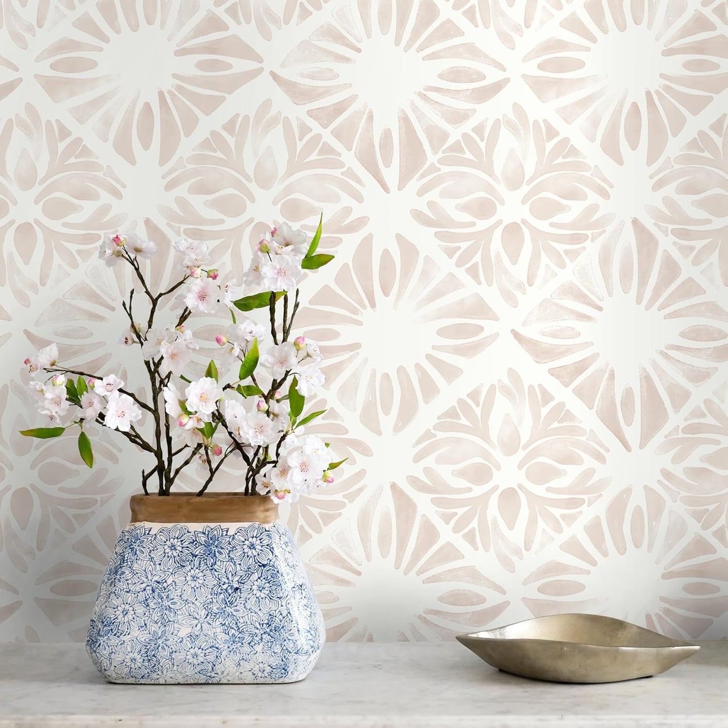 Boho Wallpaper Neutral Peel and Stick Wallpaper 78.7"x17.3" Geometric Wall Paper Beige and White Contact Paper Textured Removable Vinyl Waterproof for Bedroom Farmhouse Kitchen Bathroom