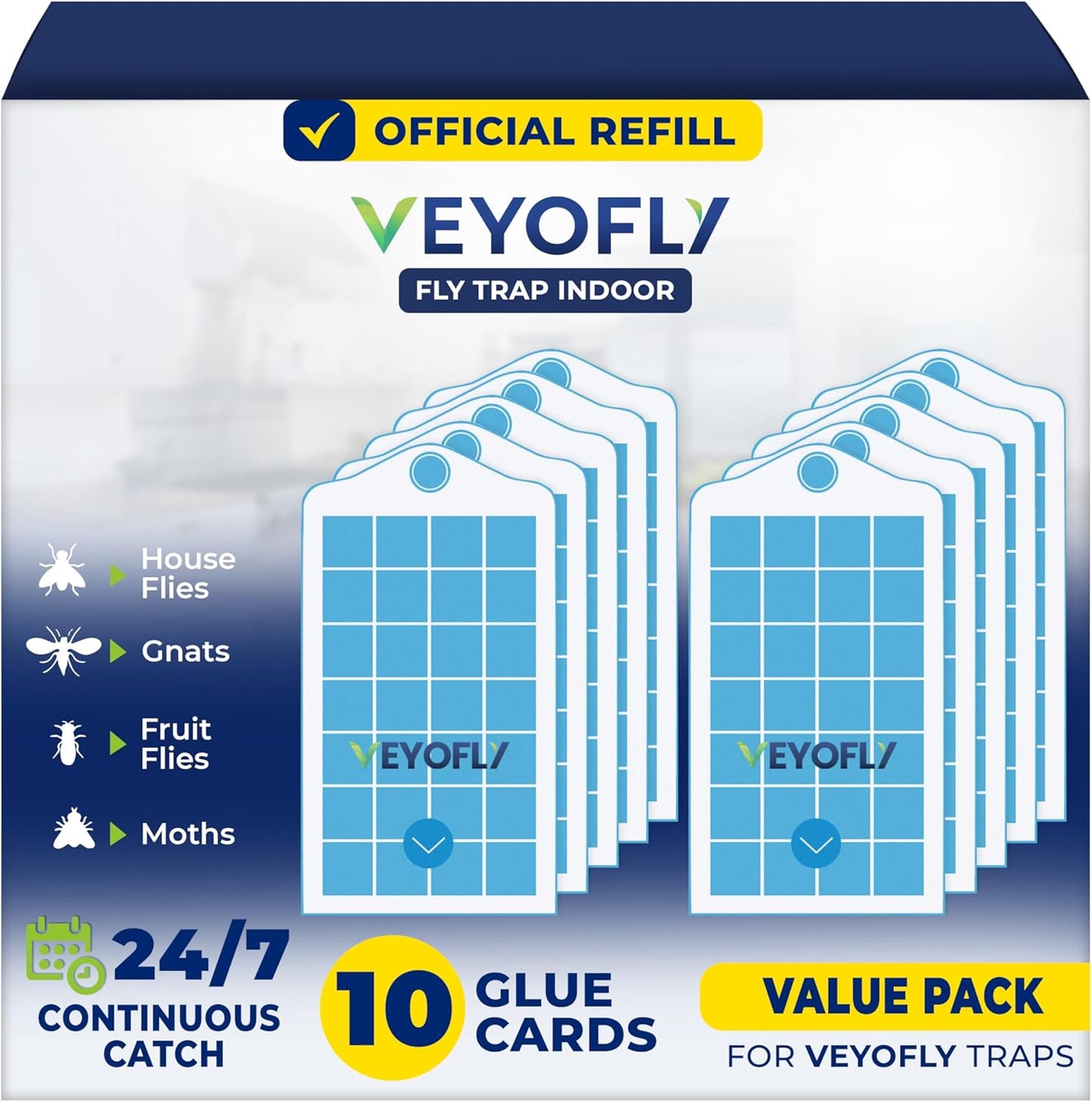 VEYOFLY Fruit Fly Traps for Indoors (2 Device + 6 Refills), Gnat Trap Indoor Plug in, Bug Traps, Flying Insect Trap, Gnat Traps for House Indoor, Fly Trap Indoor for Home Bug Light, Gnats Catcher