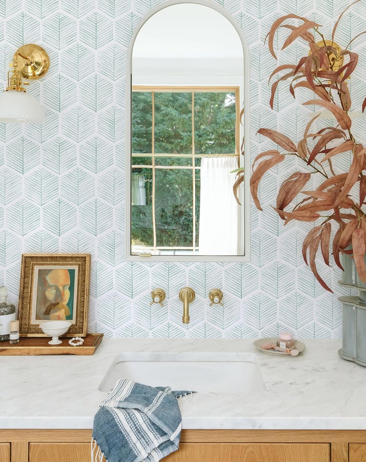 MelunMer 118In L 17.3In W Modern Peel and Stick Wallpaper Boho Contact Paper for Cabinets/Drawers Self Adhesive Removable Wallpaper for Bedroom/Bathroom Waterproof Geometric Contact Paper Beige/White