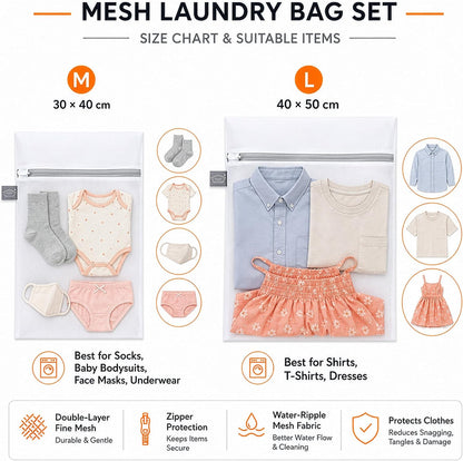Kimmama Laundry Bags Mesh Wash Bag, Mesh Bag for Laundry, 1L+1M | shoe washing bag for socks, activewear, baby clothes and small garments to reduce tangling