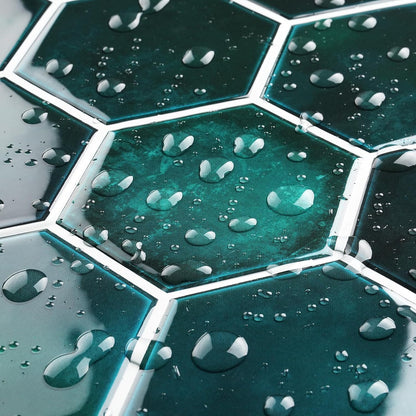 FunStick Dark Green Peel and Stick Backsplash Tile Stickers for Kitchen 12"x12" 3D Hexagon Self Adhesive Wall Tiles Peel and Stick Backsplash Stick on Tile for Bathroom Shower RV Waterproof 5 Sheets