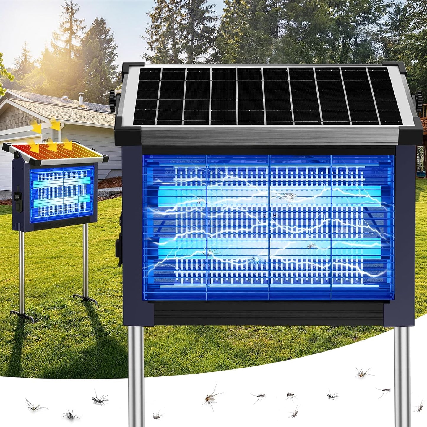 Solar Bug Zapper Outdoor, 4500V Solar Mosquito Zapper for Outdoor & Indoor, 1/2 Acre Coverage Cordless Rechargeable Electric Fly Zapper, IPX5 Waterproof Mosquito Traps for Backyard, Patio, Camping