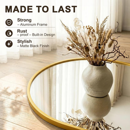 FICTOR Arched Full Length Mirror 15" x 56", Full Body Floor Mirror with Adjustable Stand, Free Standing Mirror with Aluminum Frame for Bedroom, Living Room, Cloakroom, Gold