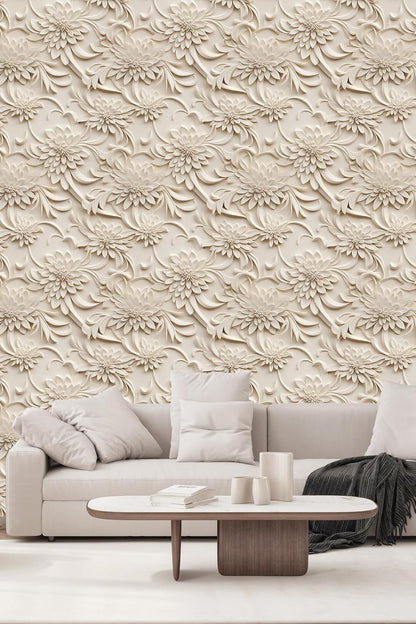 Floral Peel and Stick Wallpaper 3D Effect Interior Wall Décor Contact Paper Self Adhesive Removable Renter Friendly for Bedroom Living Cabinet Room 17.7in x 9.8ft (Not Textured Wallpaper