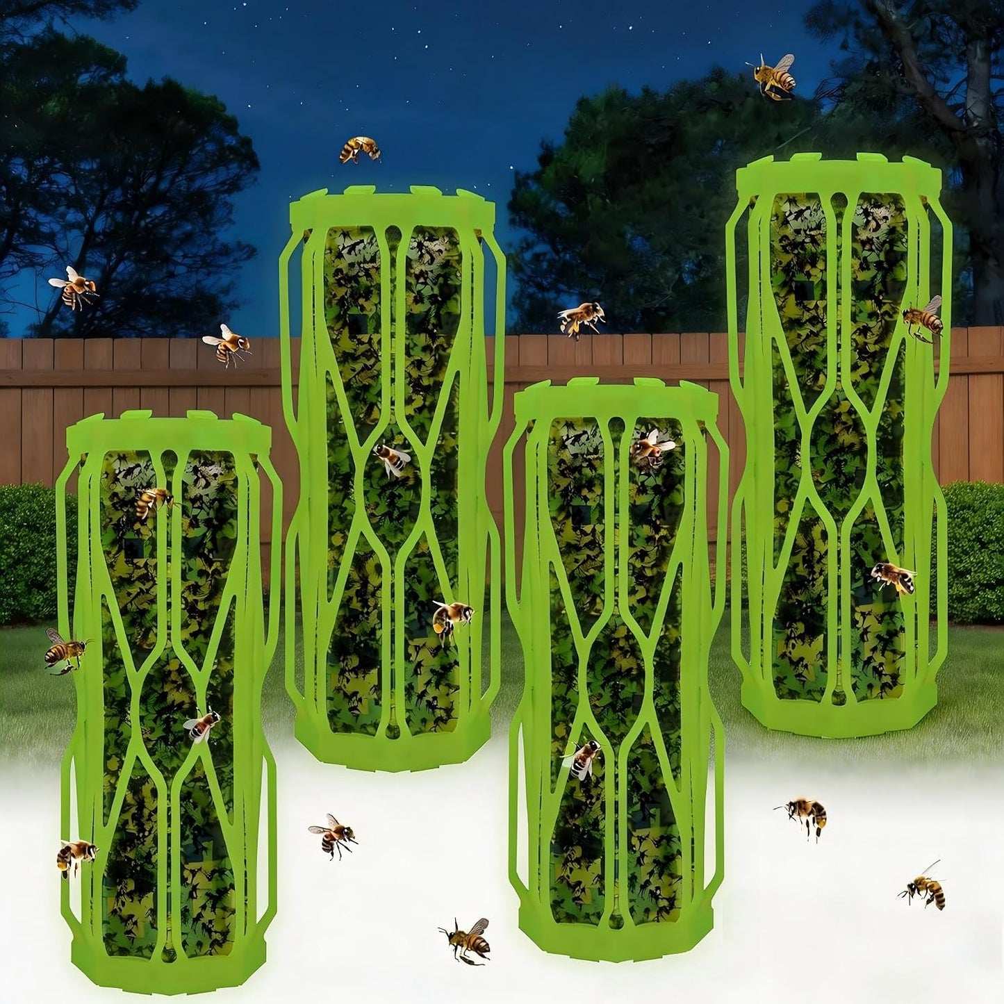 4 Pack Carpenter Bee Traps for Outside with Fluorescent, Wasp Trap Outdoor Hanging, Wasp Fly Catcher Hunter Killer Fly Traps for Hornet, Gnat, Mosquito, Flying Insect