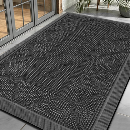 FRAMICS Front Door Mat Outside Entrance, Heavy Duty Rubber Door Mats Outdoor Welcome Mat Waterproof Doormat Non Slip for Entryway Doormats Dirt Trapper Indoor Mats All Seasons, 17 x 30 Inches, Black