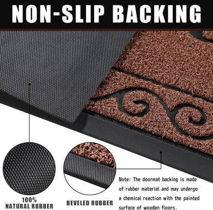 Yimobra Welcome Mat, Heavy Duty Sturdy Door Mats for Home Entrance Outdoor Indoor, Front Doormat for Outside Patio Floor Entry Porch Garage Office, Waterproof, Low Profile, 29.5x17, Black Grey