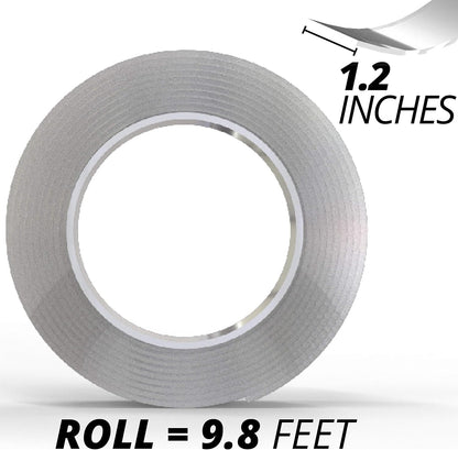 Mammoth Double-Sided Nano Tape - Super Strong, Washable, and Reusable - Ideal for Mounting Objects on Non-Porous Surfaces - 1.2" Wide, 10' Roll - No Residue