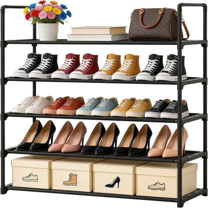 Upgrade Stackable Small Shoe Rack, 4-Tier Shoe Shelf Storage Organizer with Handle for Entryway, Hallway and Closet (Black)