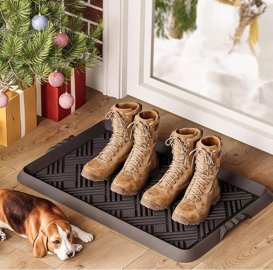 Rubber Boot Tray, Shoe Trays for Entryway, Versatile Boot Mat Tray with Raised Edge, 27.5"x16" Rubber Mat for Shoe Organizer Indoor/Outdoor Use