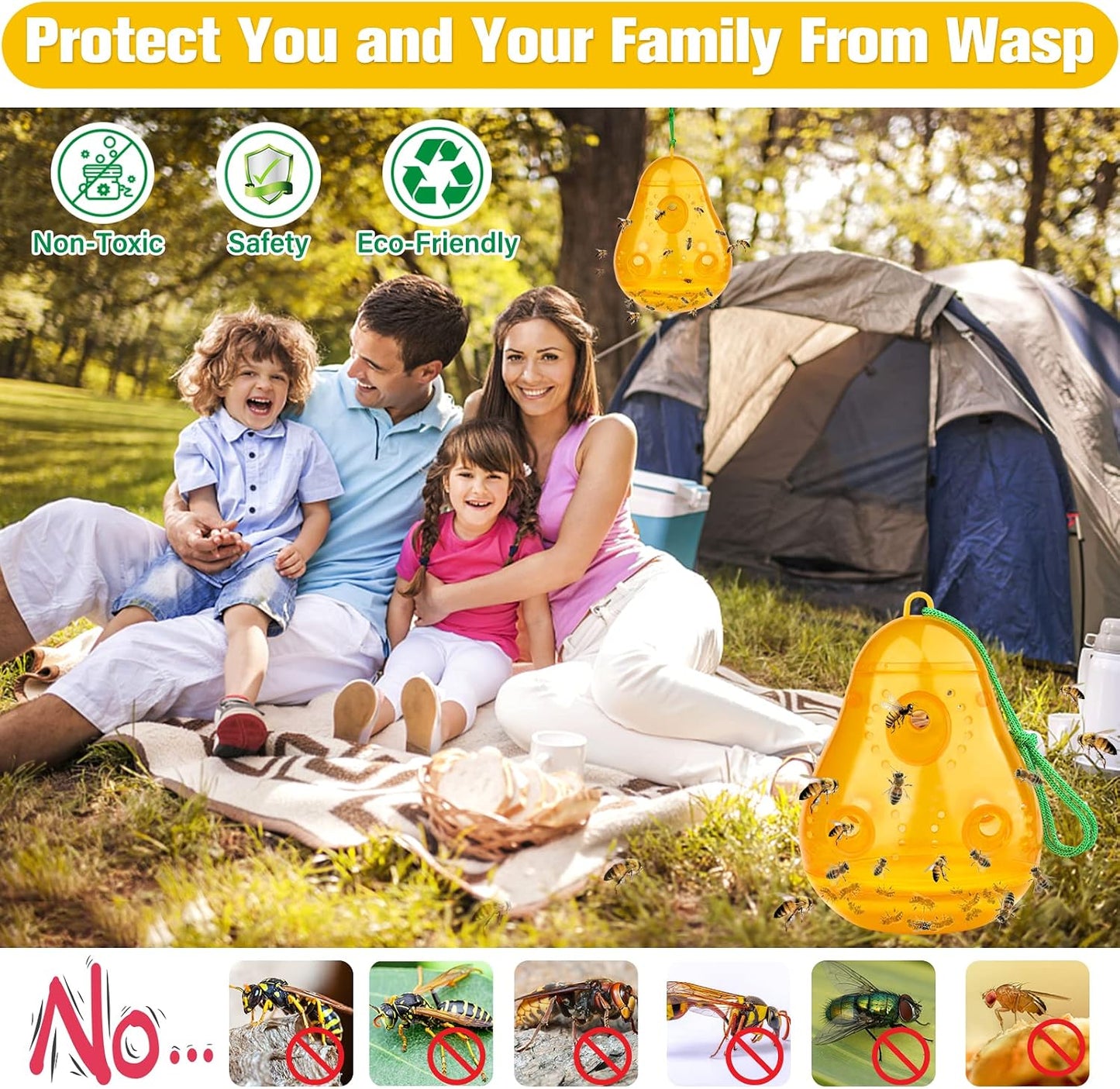 JNKNT Wasp Trap Bee Catcher, Outdoor Hanging Wasp Trap, Reusable Hornet & Yellow Jacket Trap, 2 Pack (Pear Shape - Orange)