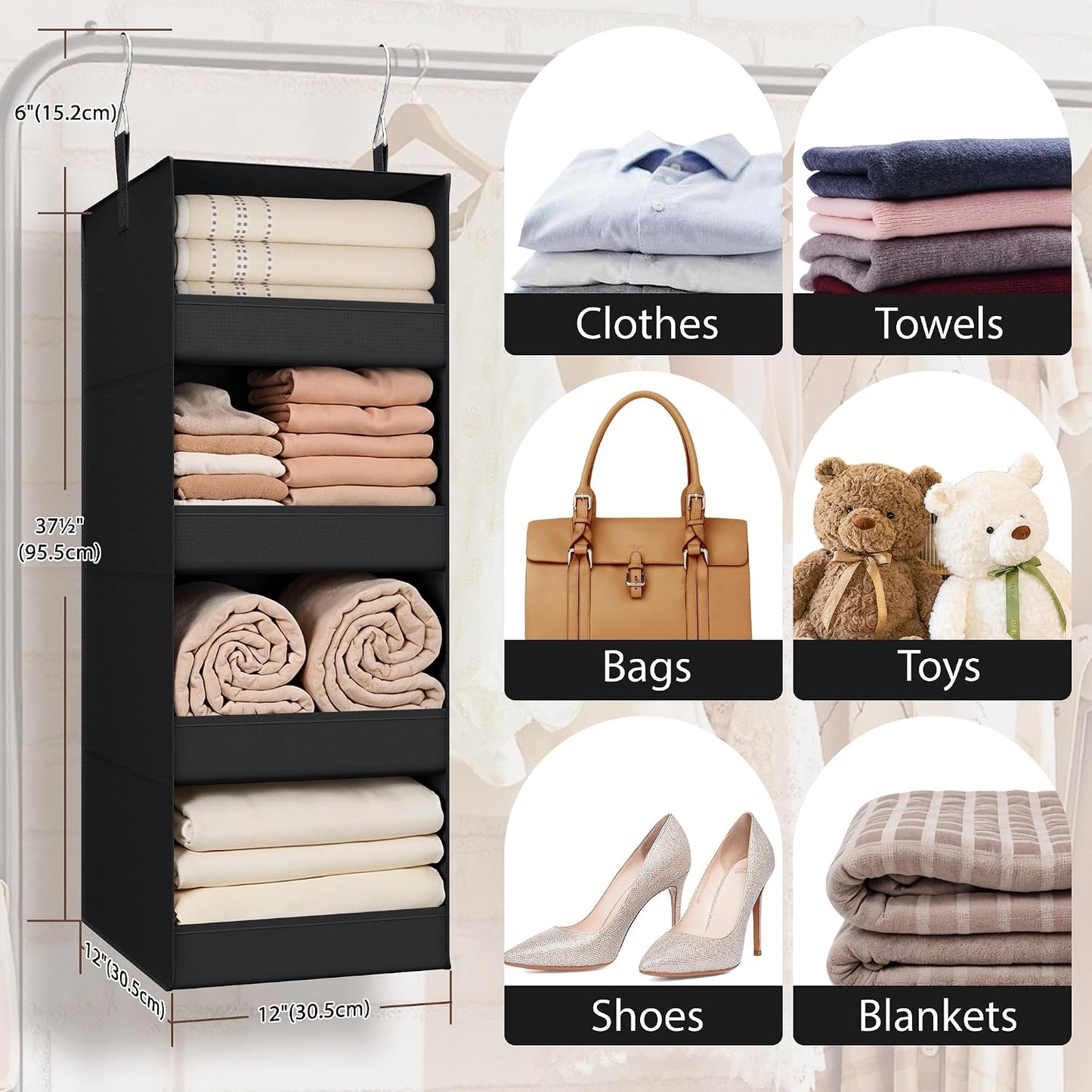 GRANNY SAYS 3-Shelf Hanging Closet Organizer and Storage, Collapsible Hanging Closet Shelves, Hanging Organizer for Closet & RV, Gray, 29 ½" H X 12" W X 12" D, 1-Pack