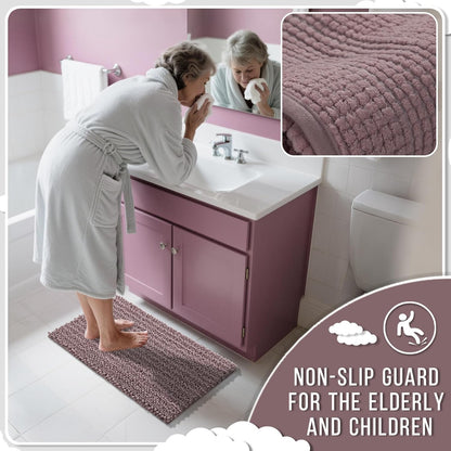 Yimobra Bathroom Rugs Non Slip Washable - Ultra Soft Absorbent Chenille Bath Mat, Quick Dry Shaggy Floor Carpet for Tub Shower, Gray Home Decor Accessories, 24x17 Inch