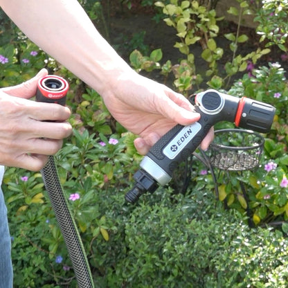 Eden PRO 94834 Metal Front Trigger 4-Pattern Turbo Nozzle | Heavy-Duty Hose Sprayer for Garden, Lawn, Plants, Outdoor Cleaning, Durable Aluminum Core, Quick Connect Set Included