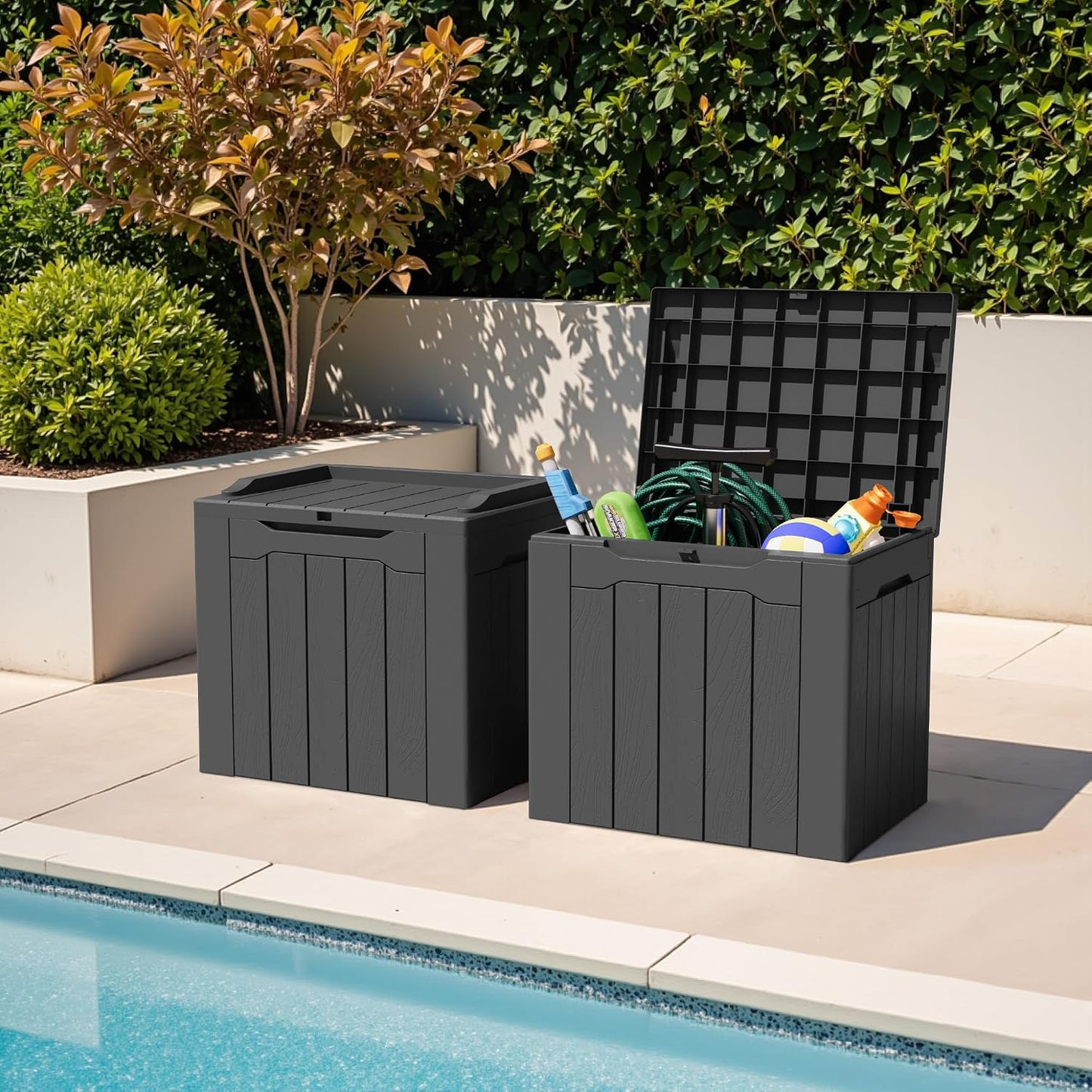 Greesum 31 Gallon Resin Deck Box All Weather Outdoor Storage Boxes for Patio Furniture Set,Outdoor Toys,Garden Tools,Black