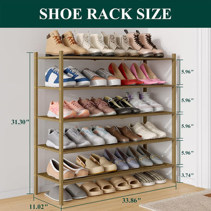 Smiry Bamboo Shoe Rack, 3 Tier Free Standing Wooden Shoe Organizer, Stackable Wood Shoe Storage Shelf for Closet, Entryway, 5 Horizontal Slats, 26.8"x11"x18.3", Natural